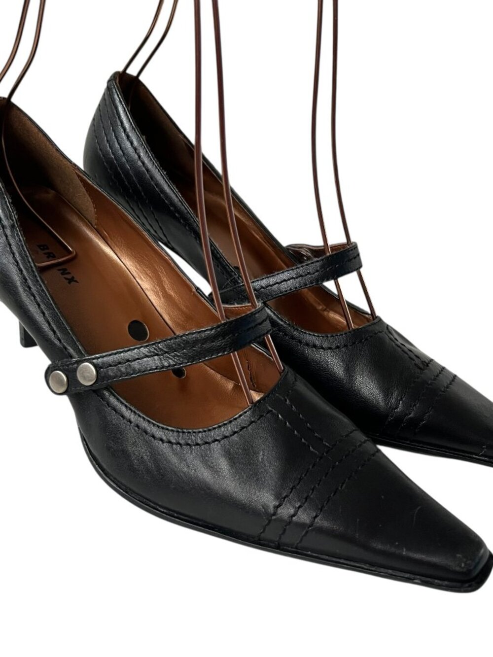 y2k Bronx mary jane high heels black leather pointed toe 38 7.5 pointy pump